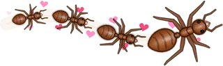 Hearts, a buggs.io trail, behind an Ant